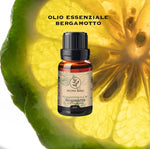 Olio essenziale di bergamotto Aroma Bano 8ml con flacone e frutto di bergamotto