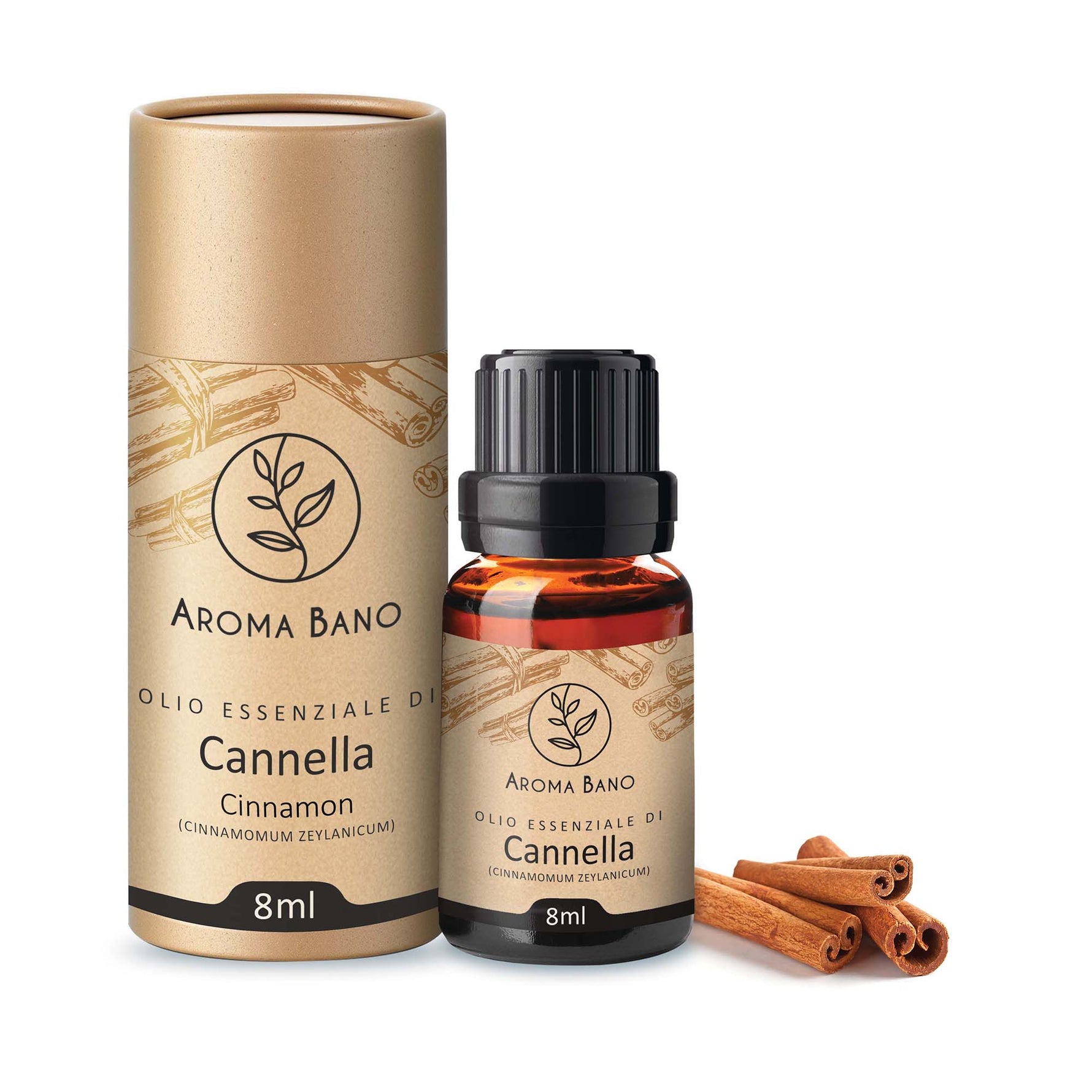 Olio essenziale di cannella Aroma Bano flacone da 8 ml con confezione