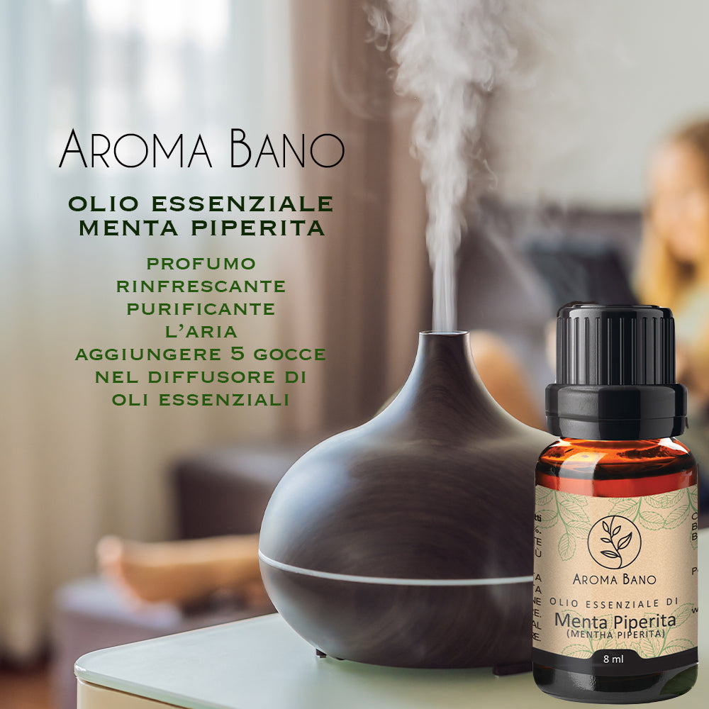 Olio essenziale di Menta Piperita Aroma Bano utilizzato con diffusore per aromaterapia in ambiente domestico