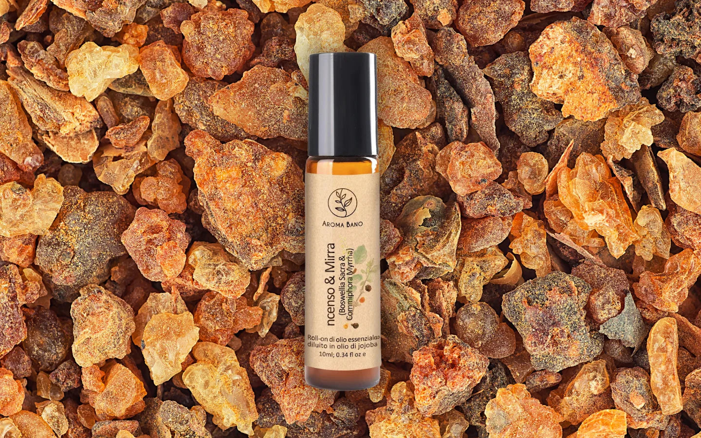 Roll-on olio essenziale di Incenso e Mirra diluito in olio di jojoba con resine naturali