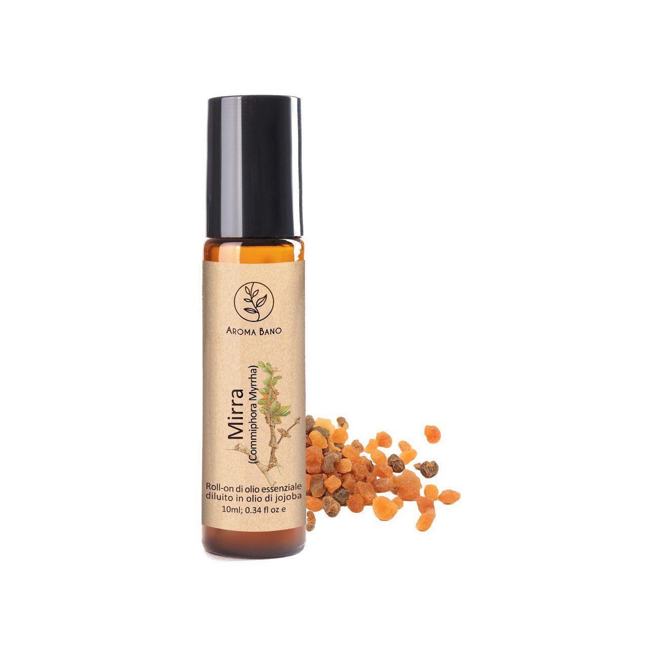 Roll-on alla mirra Aromabano in bottiglia da 10 ml per equilibrio e benessere interiore