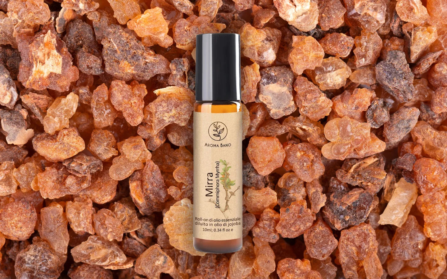 Roll-on olio essenziale di Mirra diluito in olio di jojoba con resina di Commiphora myrrha